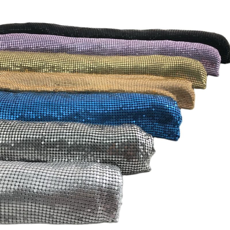 Crystal Mesh Fabric - Tessuto con paillettes in metallo alluminio