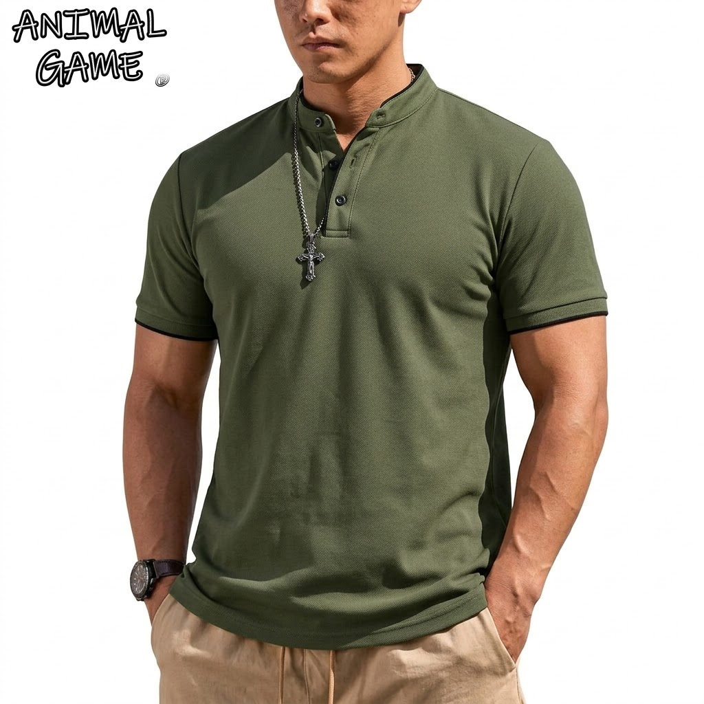 Embellish Knit - Maglietta Henley Estiva a Maniche Corte